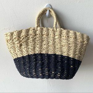 Woven basket bag top handle mini wicker handbag